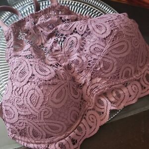 PINK Victoria's Secret Padded Lace Racerback Bralette in Mocha Brown MED